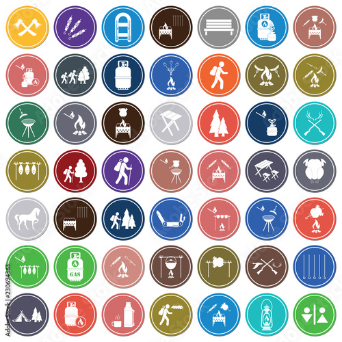 Set of camping equipment icons. Vector illustration