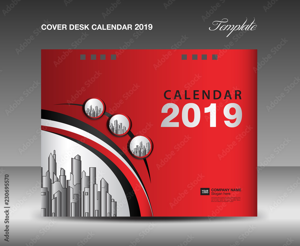 Cover Desk Calendar 2019 Design, annual report template, business brochure  flyer, ads, booklet, catalog, book cover, polygonal background Stock Vector  | Adobe Stock