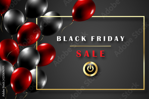 Black Friday Sale Concept - glossy balloons in black background - Vector  photo