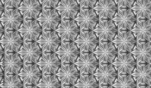 Seamless texture of three-dimensional complex dissected convex elements based on hexagonal grid. 3d illustration