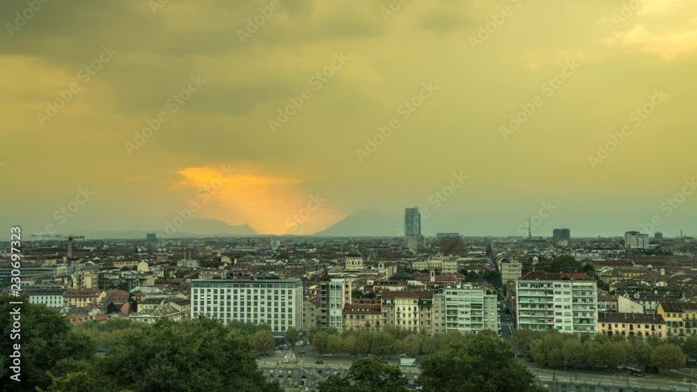 Turin skyline aerial view timelape video in 4k. Turin skyline aerial view timelape video in 4k.
