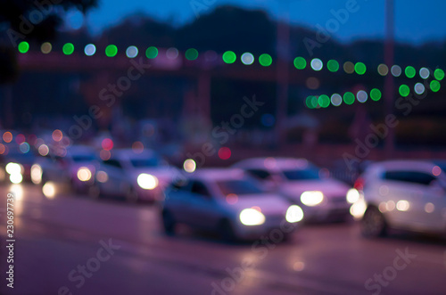 Evening traffic, motion blur and bokeh effect