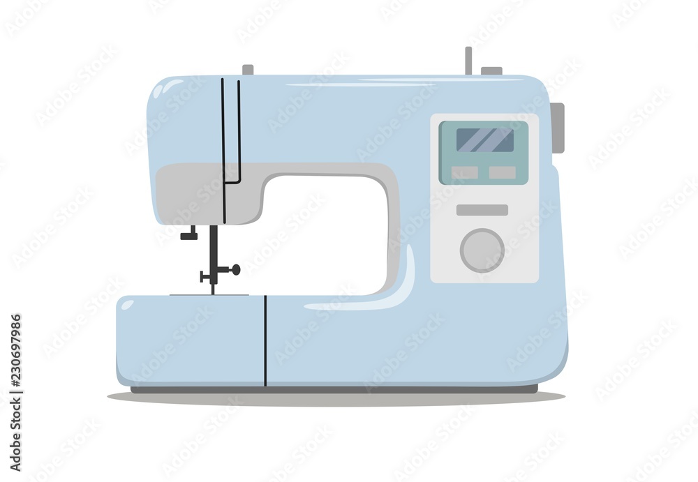 Sewing machine for sewing and embroidery. Home equipment. Vector illustration.