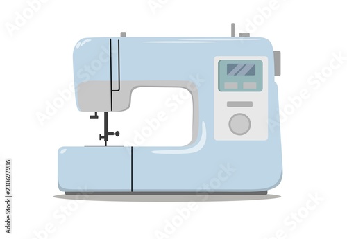 Sewing machine for sewing and embroidery. Home equipment. Vector illustration.