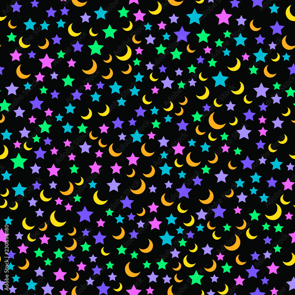 Seamless vector EPS 10 with Night sky and stars. Flat geometric pattern texture. Multicolor abstract background for print and textile Seamless vector EPS 10 with Night sky and stars. Flat geometric pattern texture. Multicolor abstract background for print and textile