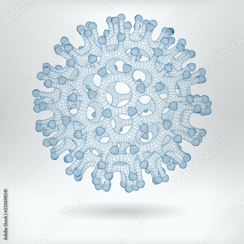 Vector 3D Spherical Carbon Fullerene Molecule Particle Symbol - Topological Mesh  Hi-Tech Concept Icon
