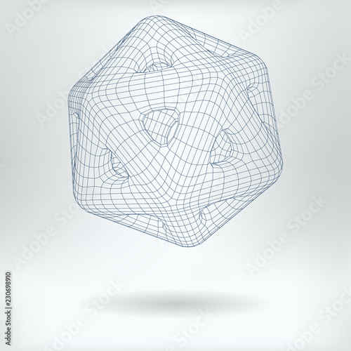 Vector 3D Model Quantum Mechanics Concept Icon - Lowpoly Icosidodecahedron Qubit Structure

