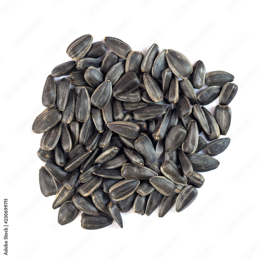 Sunflower seeds isolated on white background, close up Sunflower seeds isolated on white background, close up