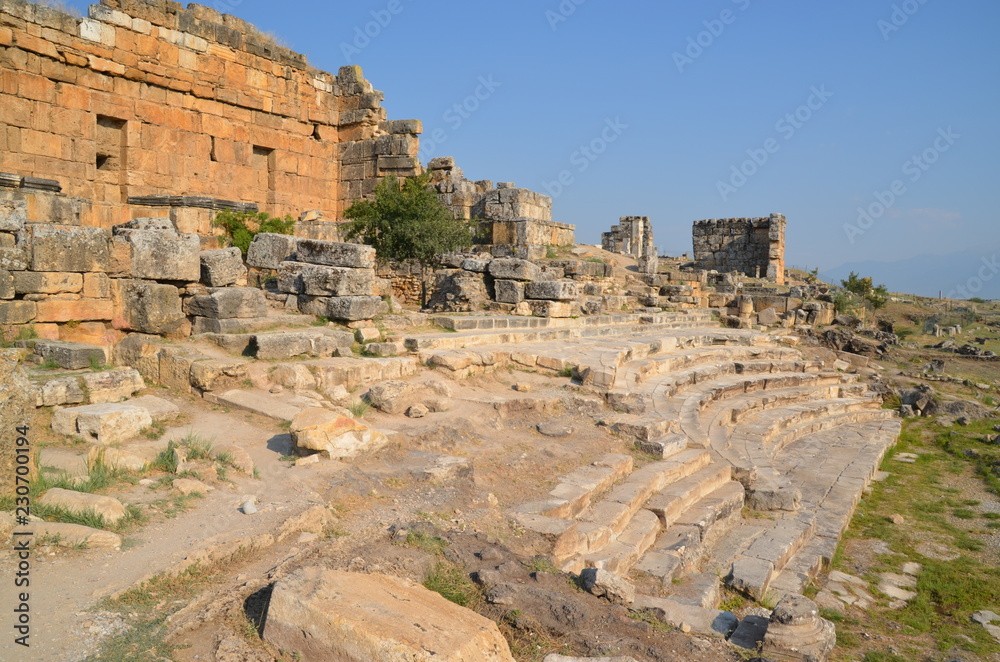 hyerapolis pamukkale turkey antique city buildings landscape stones ruins summer nature theater