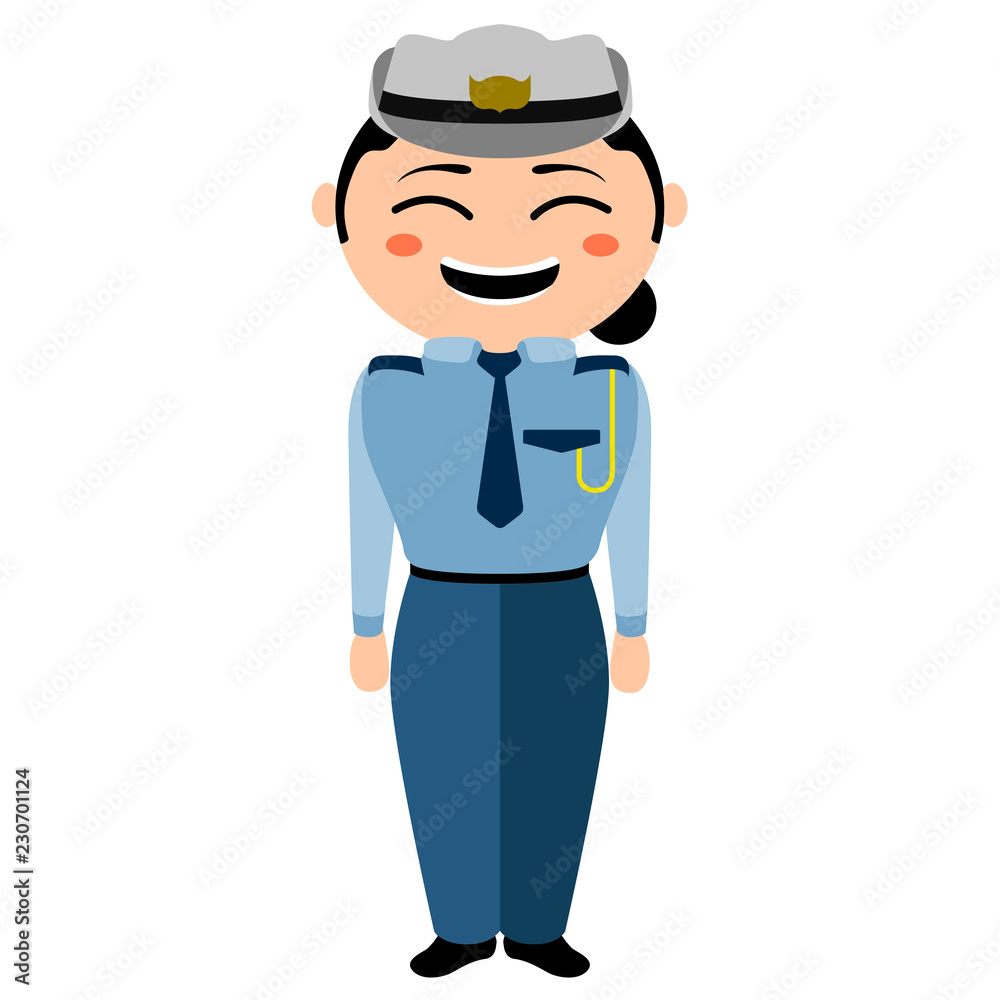 Traditional asian police cartoon character. Vector illustration design