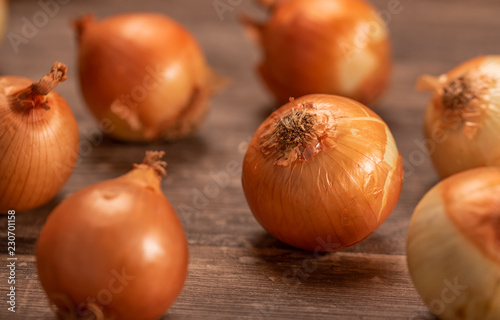 onions in a old wood table