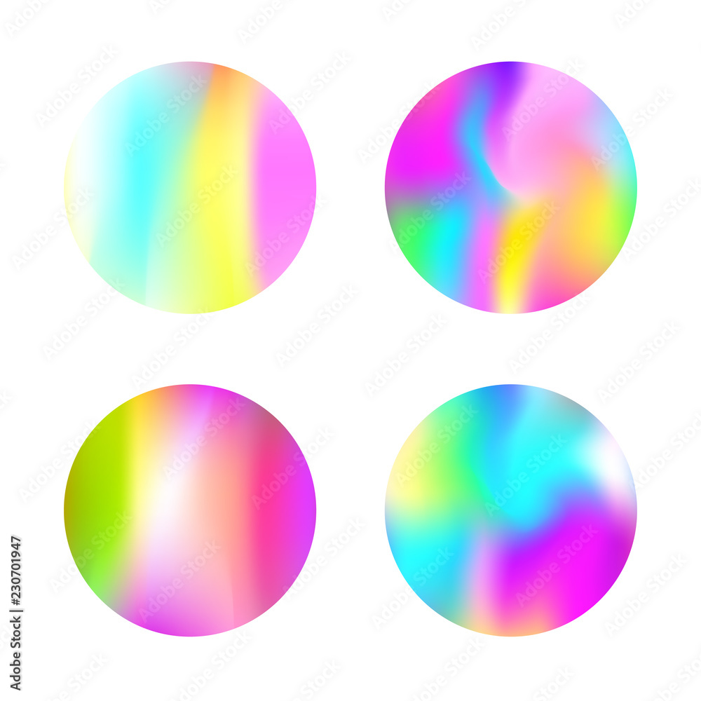 Hologram abstract backgrounds set. Multicolor Gradient backdrop with hologram. 90s, 80s retro style. Pearlescent graphic template for banner, flyer, cover, mobile interface, web app. Hologram abstract backgrounds set. Multicolor Gradient backdrop with hologram. 90s, 80s retro style. Pearlescent graphic template for banner, flyer, cover, mobile interface, web app.