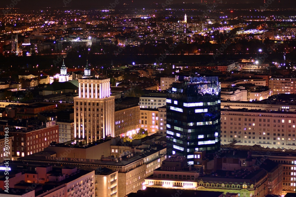 Obraz premium Aerial view of city. Downtown city at night.