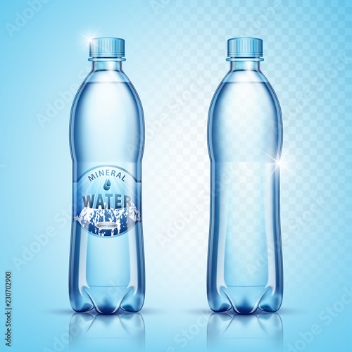 Vector plastic bottles with water