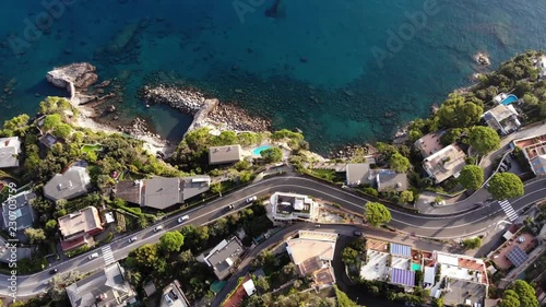 Aerial view of Aurelia next to the blue sea of Liguria photo