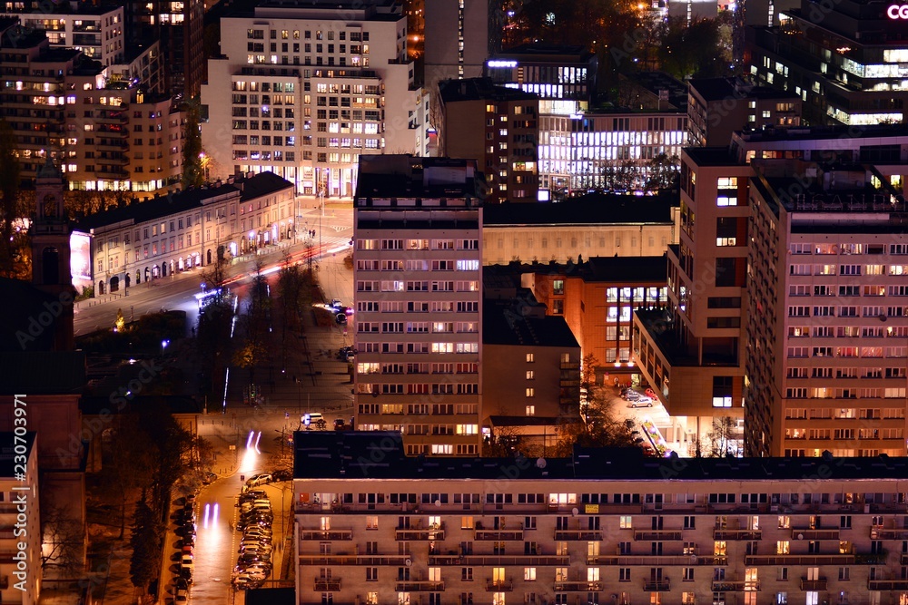 Obraz premium Aerial view of city. Downtown city at night.