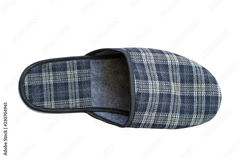 gray slippers on top,One male slipper top view on a white background gray slippers on top,One male slipper top view on a white background