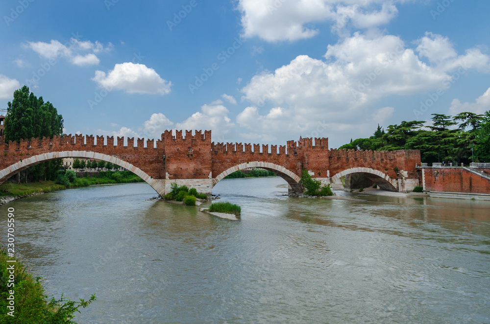 Castelvecchio bridge crossing the river Adige in Verona, Italy