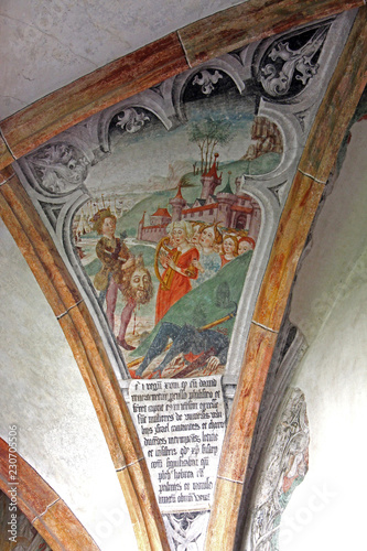 festa per la vittoria di Davide su Golia; affresco nel chiostro della chiesa dei Domenicani a Bolzano photo