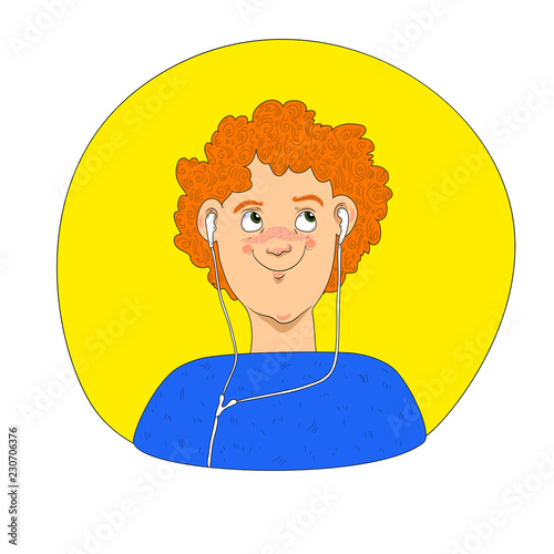 Red-haired boy in a blue t-shirt