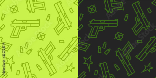 Guns Low Poly Seamless Pattern. Light and Dark Versions