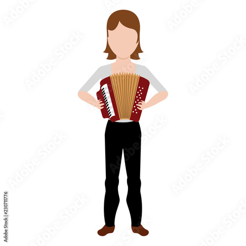 Female avatar playing an accordion. Vector illustration design