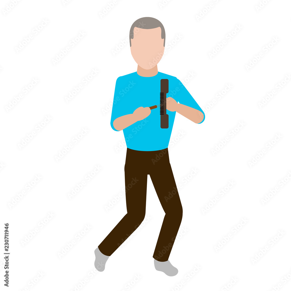 Male avatar playing a rainstick. Vector illustration design Male avatar playing a rainstick. Vector illustration design