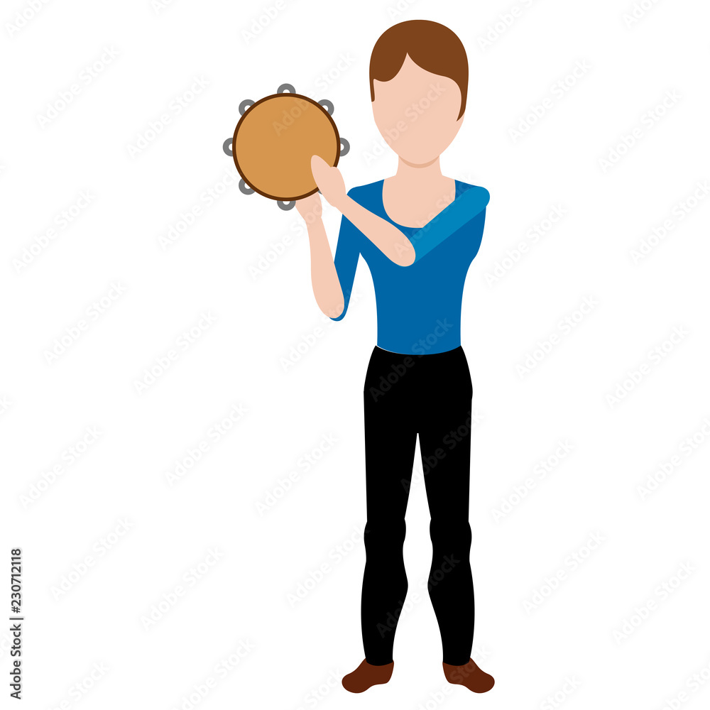Female avatar playing a tambourine. Vector illustration design