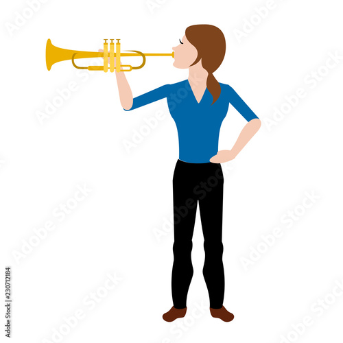 Female avatar playing a trumpet. Vector illustration design