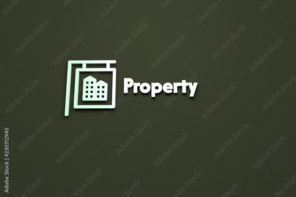 Text Property with light green 3D illustration and green background Text Property with light green 3D illustration and green background