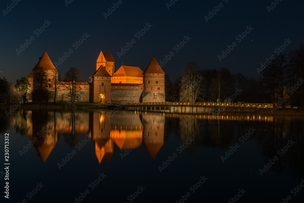 Castle at night. Castle in Lithuania. Castle in Trakai by night.