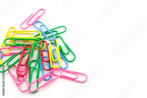 Pile of color clips on white background