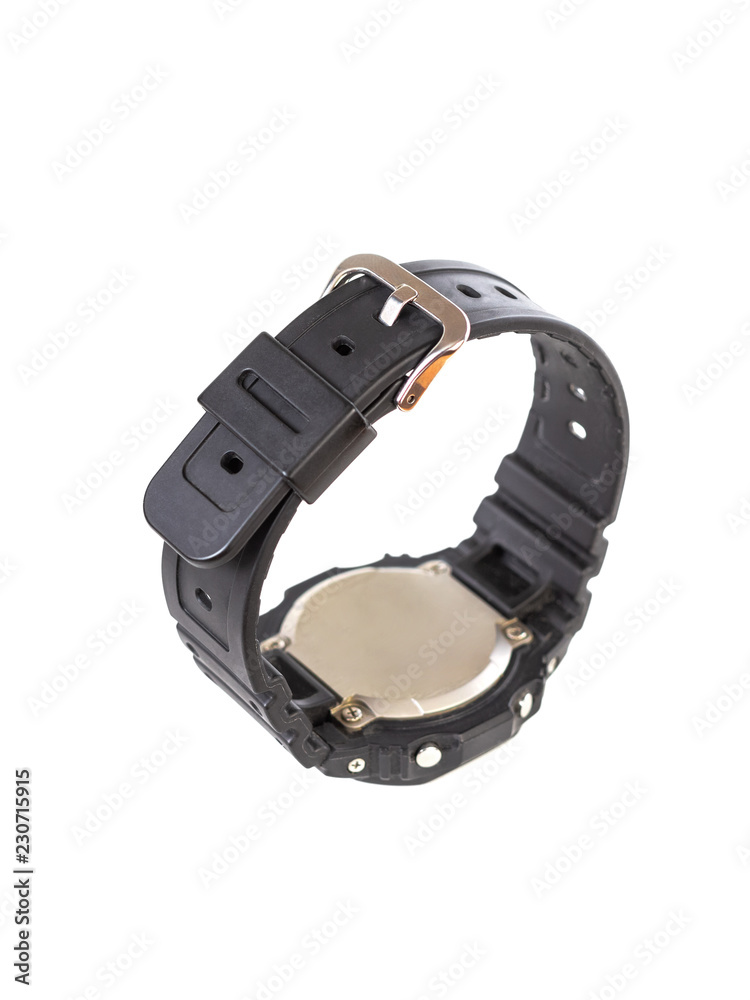 Electronic wrist watch with strap on clasp isolated on white background Electronic wrist watch with strap on clasp isolated on white background