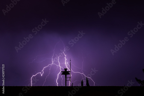 Lightning strike over roof, Izmir, Turkey