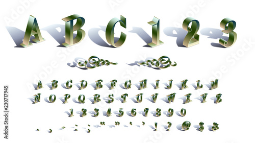 Type-X Font: illustrated soft-ISO (20-degrees) metallic extruded 50-character alphabet with numbers and symbols