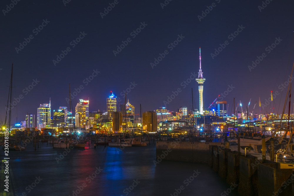 Night View to Auckland New Zealand from Westhaven Boats Marina