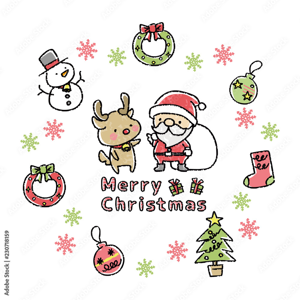 Naklejka premium クリスマス イラスト 手描き風