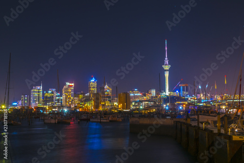 Night View to Auckland New Zealand from Westhaven Boats Marina