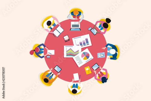 Top View Business Meeting Arround Circular Table