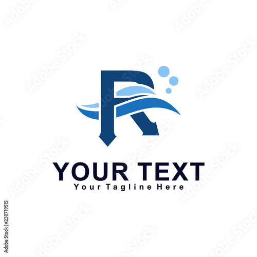 Letter R or Wave logo design concept, creative water logo template