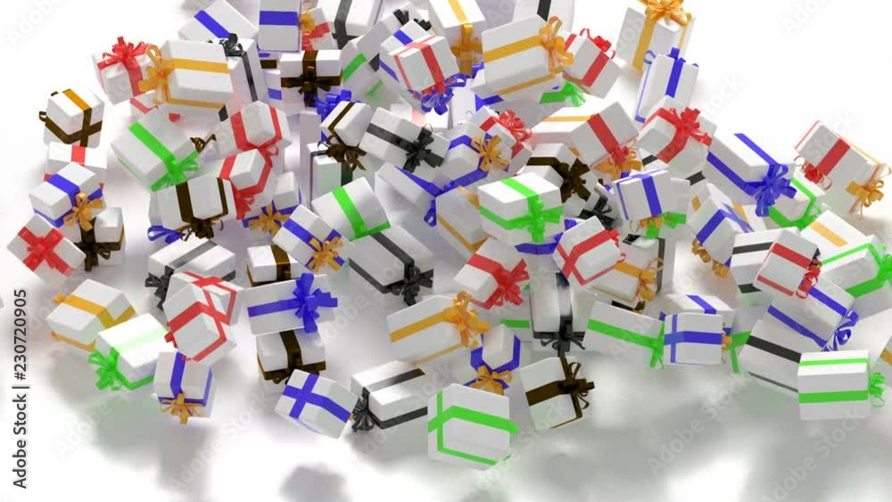 boxes with gifts scatter on a white background, concept of upcoming holidays