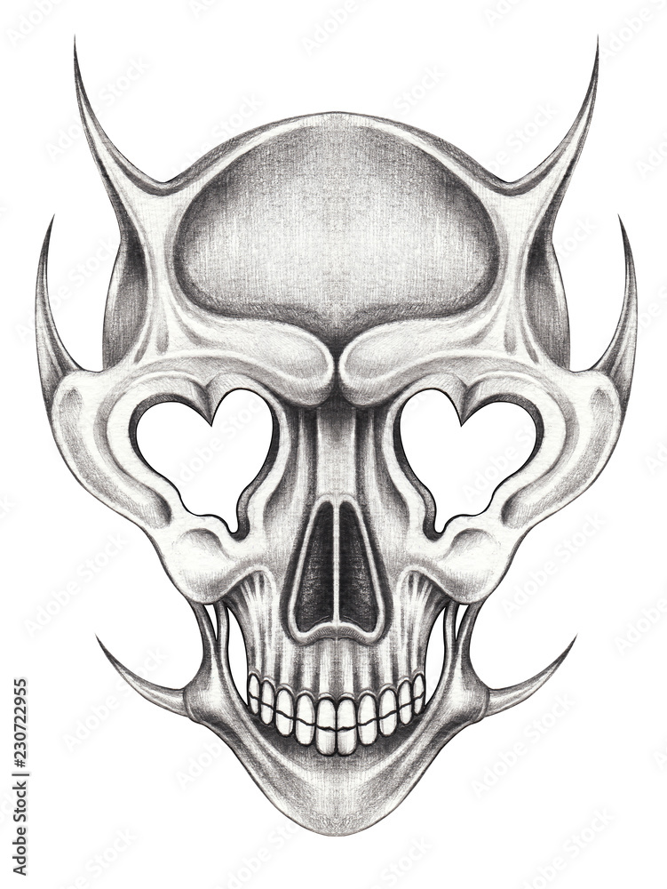 Art Surreal Skull Tattoo. Hand drawing on paper. Stock Illustration | Adobe Stock Art Surreal Skull Tattoo. Hand drawing on paper. Stock Illustration | Adobe Stock