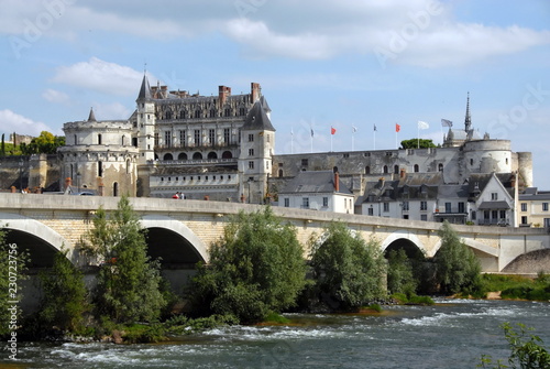 Ch  teau Royal d Amboise surplombe la Loire   Ch  teau de la Loire   un pont en premier plan  d  partement d Indre-et-Loire  France