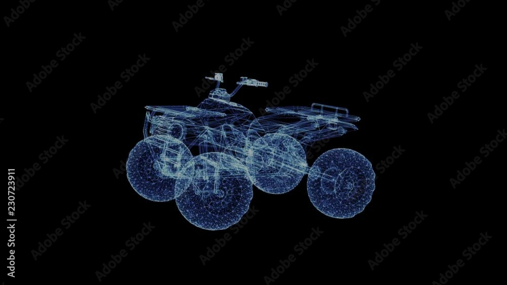 Hologram of a rotating offroad quad bike. 3D animation of a four