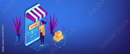 Online purchase concept isometric 3D banner header.