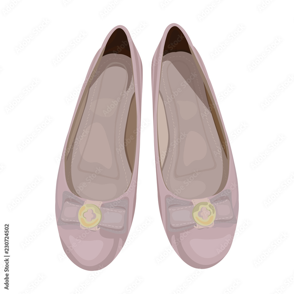 Vector Illustration of Women`s Ballet Flats in Dusty Pink Color, View from Above