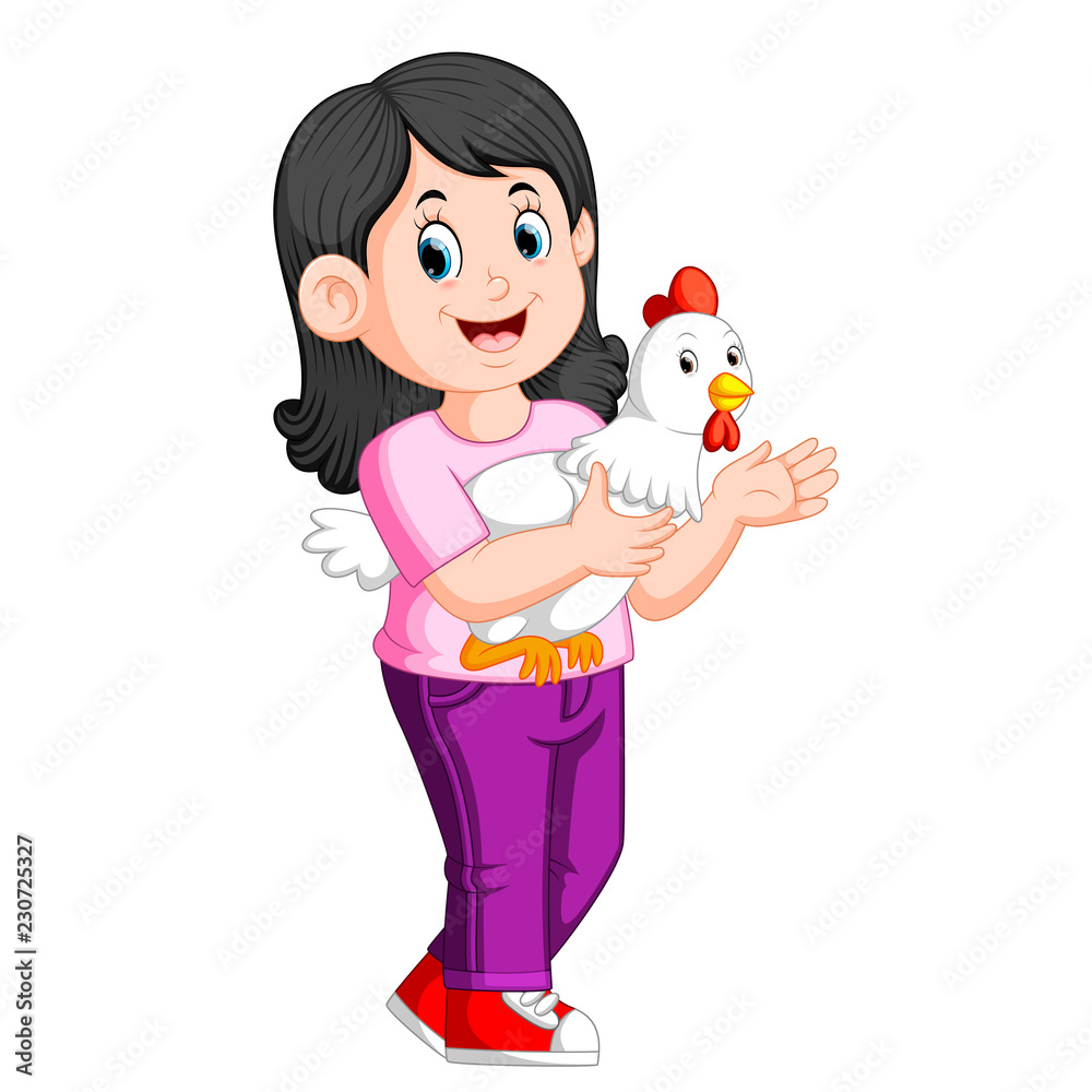 a beatiful Girl holding a rooster
