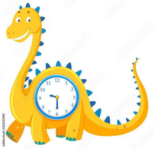 A dinosaur clock on white background photo