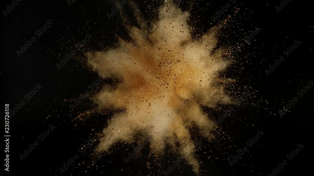 Super slowmotion shot of powder explosion on black background. Shot with high speed cinema camera at 1000fps