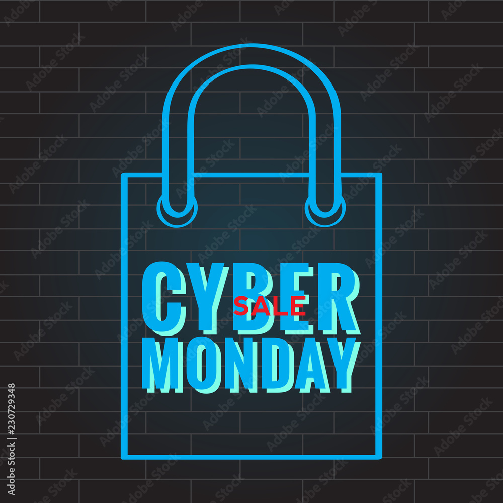 Neon cyber monday promotion. Vector illustration design